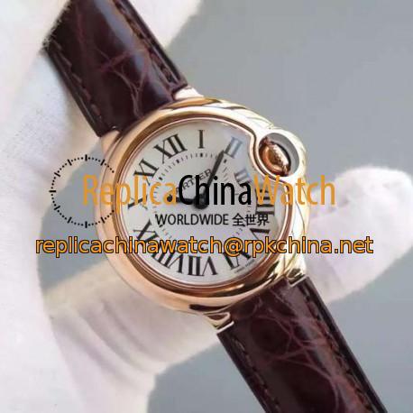 Replica Cartier Ballon Bleu 28MM Ladies Rose Gold White Dial Swiss Ronda Quartz