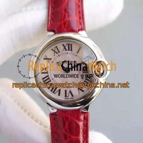 Replica Cartier Ballon Bleu 28MM Ladies Stainless Steel Pink Pearl Dial Swiss Ronda Quartz