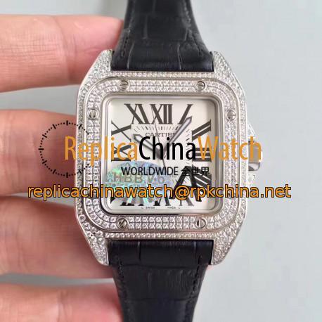 Replica Cartier Santos 100 WM501751 HBB V6 Stainless Steel & Diamonds Silver Dial Swiss 2824-2