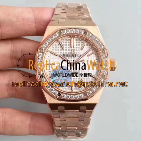 Replica Audemars Piguet Royal Oak 15450 JF Rose Gold & Diamonds Silver Dial Swiss 3120