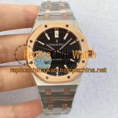 Replica Audemars Piguet Royal Oak 15450 JF Stainless Steel & Rose Gold Black Dial Swiss 3120