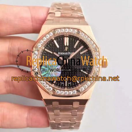 Replica Audemars Piguet Royal Oak 15450 JF Rose Gold & Diamonds Black Dial Swiss 3120