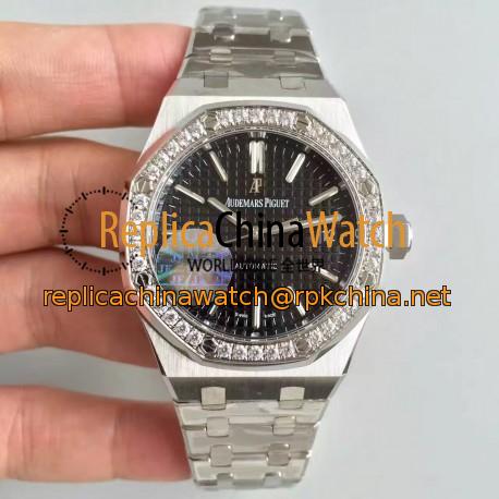 Replica Audemars Piguet Royal Oak 15450 JF Stanless Steel & Diamonds Black Dial Swiss 3120