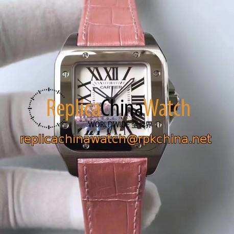 Replica Cartier Santos 100 Medium Size W20126X8 HBB V6 Stainless Steel White Dial Swiss 2824-2