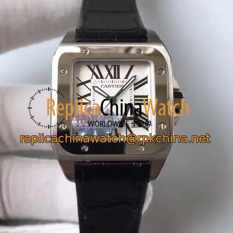 Replica Cartier Santos 100 Medium Size W20106X8 HBB V6 Stainless Steel White Dial Swiss 2824-2