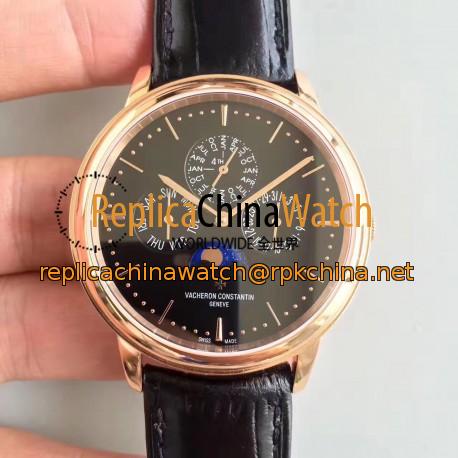 Replica Vacheron Constantin Patrimony Perpetual Calendar 43175/000R-B343 BF Rose Gold Black Dial Swiss 1120 QP