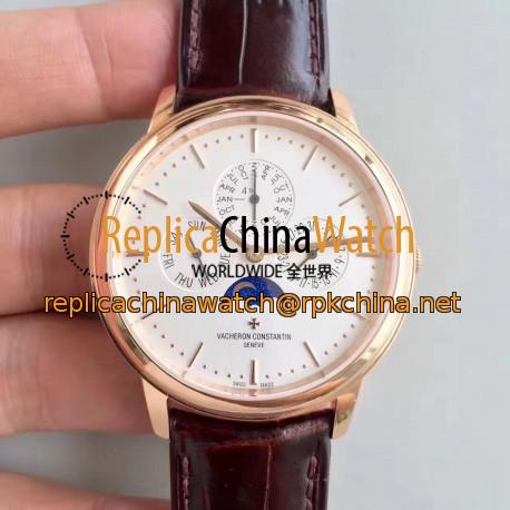 Replica Vacheron Constantin Patrimony Perpetual Calendar 43175/000R-9687 BF Rose Gold White Dial Swiss 1120 QP