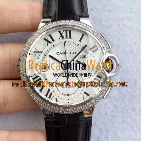 Replica Cartier Ballon Bleu Chronograph WE902002 V5 Stainless Steel & Diamonds Silver Dial Swiss 8101 MC