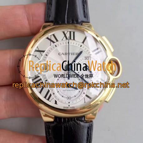 Replica Cartier Ballon Bleu Chronograph W6920007 V5 Yellow Gold Silver Dial Swiss 8101 MC