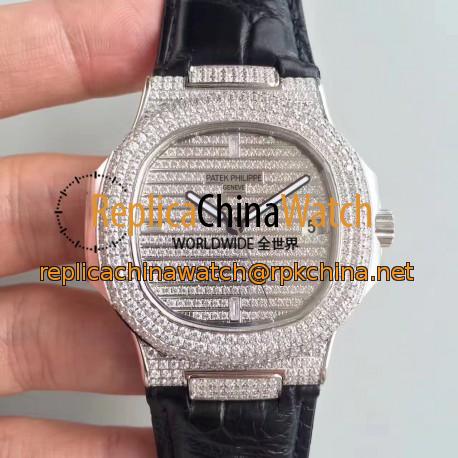 Replica Patek Philippe Nautilus Jumbo 5719/1G-001 DM Stainless Steel & Diamonds Diamond Dial Swiss 324SC