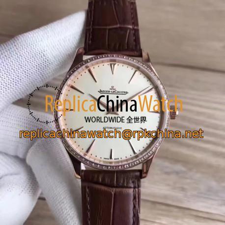 Replica Jaeger-LeCoultre Master Ultra Thin 41 1332511 N Rose Gold & Diamonds Silver Dial M9015