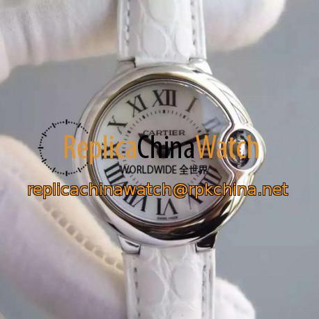 Replica Cartier Ballon Bleu 28MM Ladies Stainless Steel White Dial Swiss Ronda Quartz