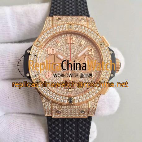 Replica Hublot Big Bang Gold Full Pave 341.PC.9010.RC.1704 JF Rose Gold & Diamonds Diamond Dial Swiss HUB4100