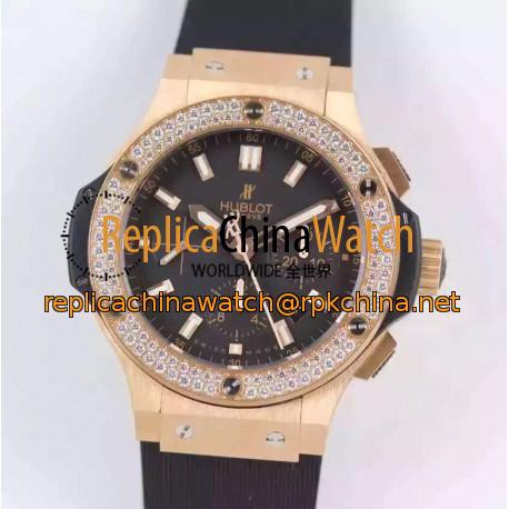 Replica Hublot Big Bang Chronograph 301.PX.1180.RX.1104 HBB V6 Rose Gold & Diamonds Black Dial Swiss HUB4100