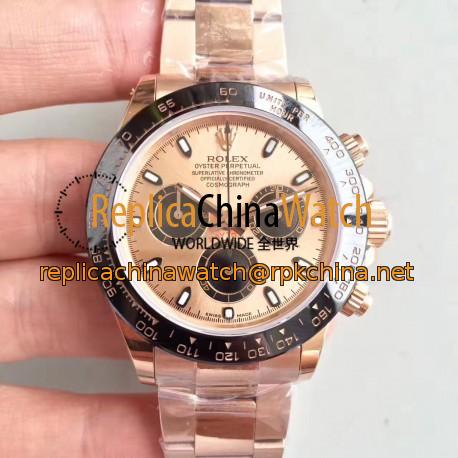 Replica Rolex Daytona Cosmograph 116515LN JH Rose Gold Champagne Dial Swiss 4130 Run 6@SEC