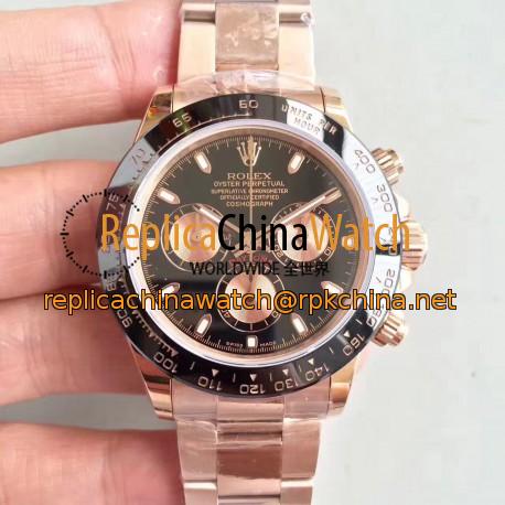 Replica Rolex Daytona Cosmograph 116515LN JH Rose Gold Black Dial Swiss 4130 Run 6@SEC