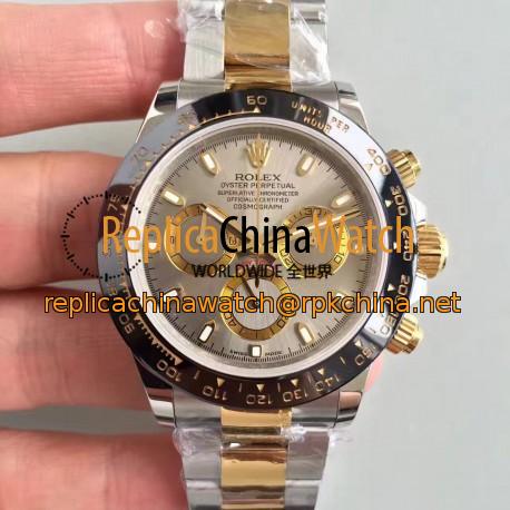 Replica Rolex Daytona Cosmograph 116519LN JH Yellow Gold & Stainless Steel Grey Dial Swiss 4130 Run 6@SEC