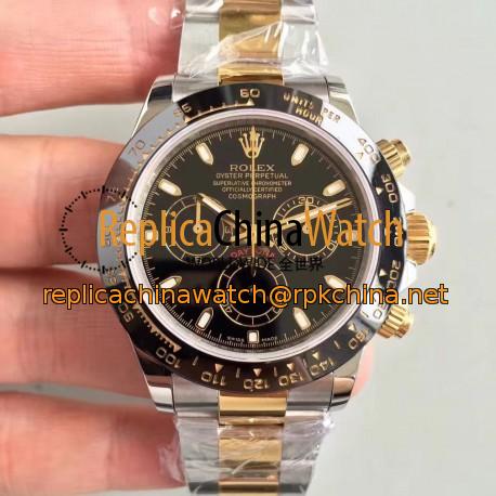 Replica Rolex Daytona Cosmograph 116519LN JH Yellow Gold & Stainless Steel Black Dial Swiss 4130 Run 6@SEC