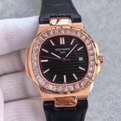 Replica Patek Philippe Nautilus 5711R MK Rose Gold & Diamonds Black Dial Swiss 324SC