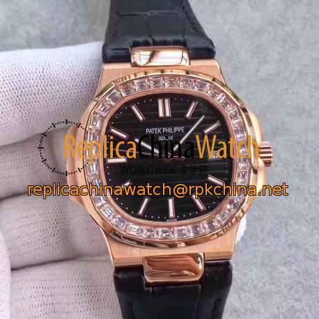 Replica Patek Philippe Nautilus 5711R MK Rose Gold & Diamonds Black Dial Swiss 324SC