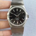 Replica Omega Constellation 123.55.38.20.99.001 38MM SSS Stainless Steel & Diamonds Black Dial Swiss 8500