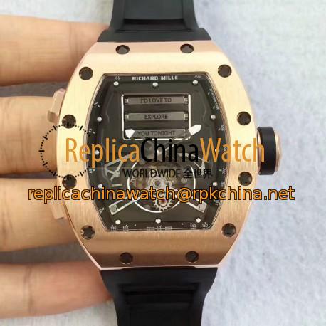 Replica Richard Mille RM69 Erotic Tourbillon KV Rose Gold Black Dial Swiss Caliber RM69