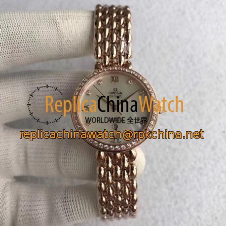 Replica Omega De Ville Dewdrop 424.55.33.20.55.007 XF Rose Gold & Diamonds Mother Of Pearl Dial Swiss 8521