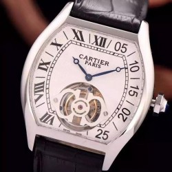 Replica Cartier Tortue Tourbillon Stainless Steel White Dial Swiss Real Tourbillon