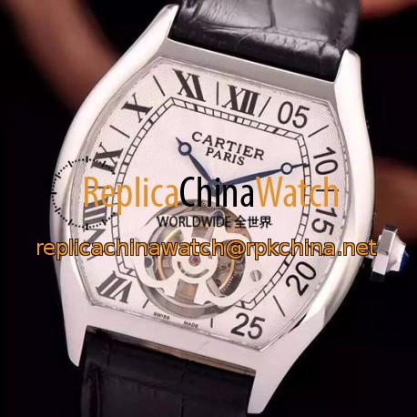 Replica Cartier Tortue Tourbillon Stainless Steel White Dial Swiss Real Tourbillon