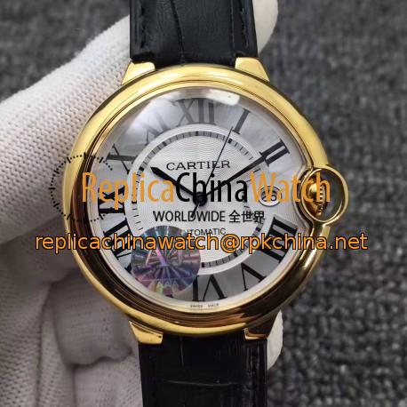 Replica Ballon Bleu De Cartier 42MM W6900551 AJ Yellow Gold Silver Dial Swiss 2824-2