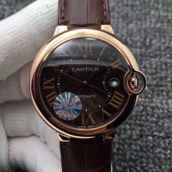 Replica Ballon Bleu De Cartier 42MM W6920037 AJ Rose Gold Chocolate Dial Swiss 2824-2