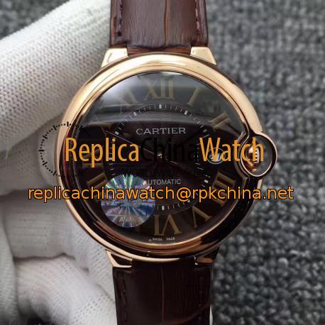 Replica Ballon Bleu De Cartier 42MM W6920037 AJ Rose Gold Chocolate Dial Swiss 2824-2