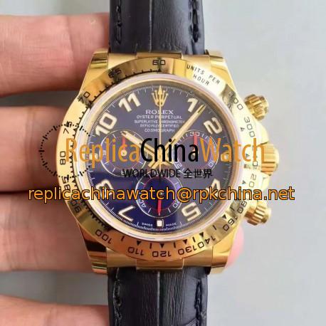 Replica Rolex Daytona Cosmograph 116518 JH Yellow Gold Blue Dial Swiss 4130 Run 6@SEC