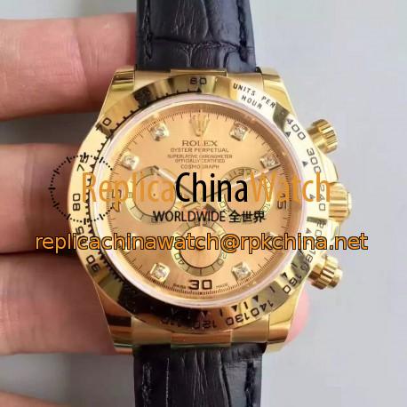 Replica Rolex Daytona Cosmograph 116518 JH Yellow Gold Champagne Dial Swiss 4130 Run 6@SEC