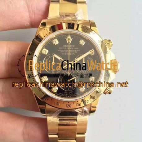 Replica Rolex Daytona Cosmograph 116508 JH Yellow Gold Black Dial Dial Swiss 4130 Run 6@SEC