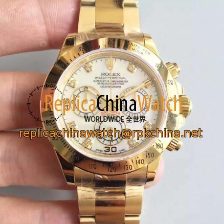 Replica Rolex Daytona Cosmograph 116508 JH Yellow Gold White Dial Dial Swiss 4130 Run 6@SEC