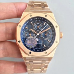 Replica Audemars Piguet Royal Oak Perpetual Calendar 41MM 26574OR.OO.1220OR.01 JF Rose Gold Blue Dial Swiss 5134