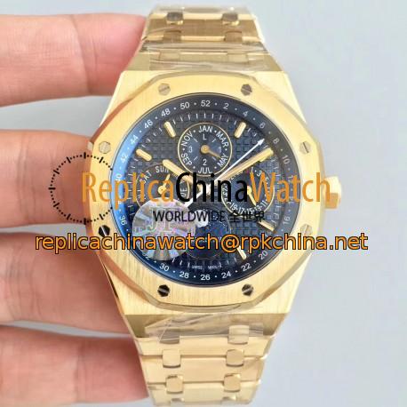 Replica Audemars Piguet Royal Oak Perpetual Calendar 41MM 26574BA.OO.1220BA.01 JF Yellow Gold Blue Dial Swiss 5134