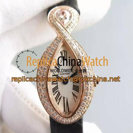 Replica Cartier Baignoire Rose Gold White Dial Swiss Ronda Quartz