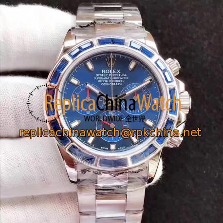 Replica Rolex Daytona Cosmograph 116599 JF Stainless Steel & Diamonds Blue Dial Swiss 7750 Run 6@SEC