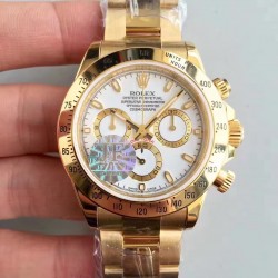 Replica Rolex Daytona Cosmograph 116528 JF Yellow Gold White Dial Swiss 7750 Run 6@SEC