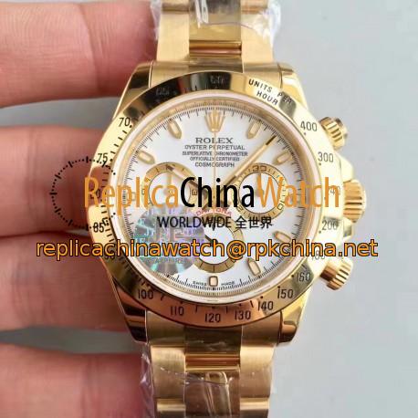 Replica Rolex Daytona Cosmograph 116528 JF Yellow Gold White Dial Swiss 7750 Run 6@SEC