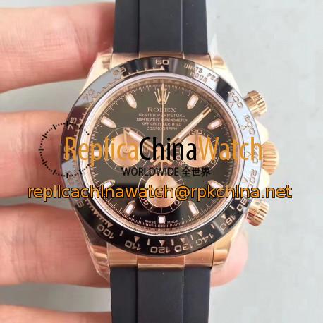 Replica Rolex Daytona Cosmograph 116515LN N Rose Gold Black Dial Swiss 7750 Run 6@SEC