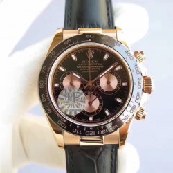 Replica Rolex Daytona Cosmograph 116515LN JF Rose Gold Black Dial Swiss 7750 Run 6@SEC