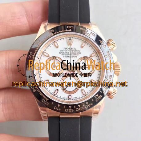 Replica Rolex Daytona Cosmograph 116515LN N Rose Gold White Dial Swiss 7750 Run 6@SEC