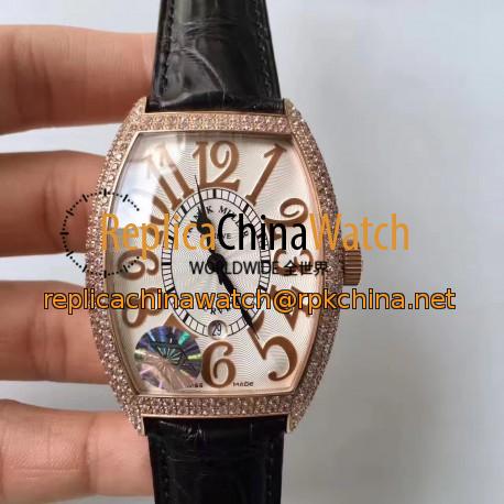 Replica Franck Muller 8880 SC DT Platinum Rotor ZX Rose Gold & Diamonds White Dial Swiss 2824-2