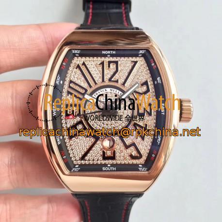 Replica Franck Muller Vanguard V45 N Rose Gold Diamond Dial Swiss 2824-2