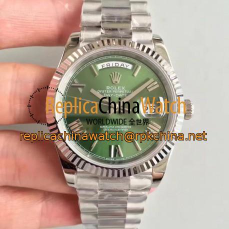 Replica Rolex Day-Date 40 228239 N Stainless Steel Green & Roman Dial Swiss 3255