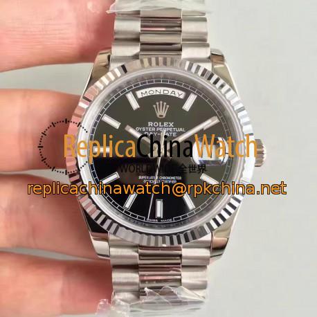 Replica Rolex Day-Date 40 228239 N Stainless Steel Black Dial Swiss 3255