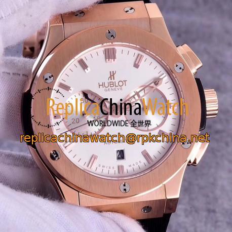 Replica Hublot Classic Fusion Chronograph King Gold Opalin 521.OX.2611.LR HBB V6 Rose Gold Silver Dial Swiss 7750